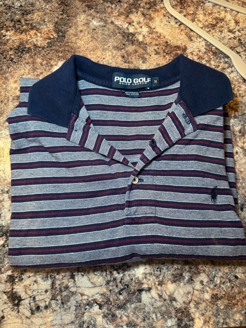 Ralph Lauren Polo Golf Navy, Gray & Burgundy Striped Polo 100% cotton